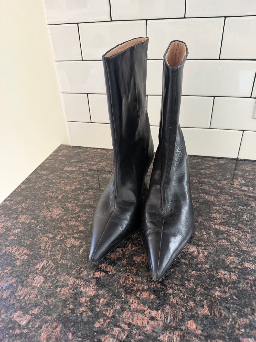 Seychelles Black Pointed Toe Women's Leather Mid-Calf Boots